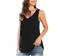 vokkrv Canotta Donna in Chiffon Scollo a V Estivi Casual Senza Maniche Comodi Morbido Leggeri Canottiera Top Tinta Unita Traspirante Elegante Sportivo Nero Blu Bianca Taglie Forti S-5XL