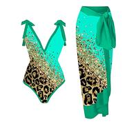 vokkrv Costume da Bagno Donna Due Pezzi Costume Intero Vintage Elegante Spiaggia Vacanza Imbottiti Push Up Costume Contenitivo Curvy Bikini Set Elegante Chiffon
