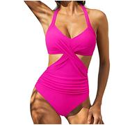 vokkrv Costume da Bagno Intero Donna Scollo a V Stampa Leopardo Sexy Push Up Vita Alta Controllo della Pancia Costume da Mare Spiaggia Senza Schienale Estate S-XXL