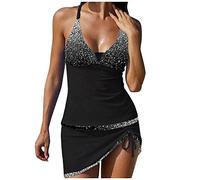 vokkrv Costumi da Bagno Donna Tankini Gonna Canottiera e Pantaloncini Costume da Mare Spiaggia Contenitivo Push Up Due Pezzi Costumi da Bagno Sexy Curvy Vita Alta Piscina S-XXL