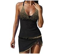 vokkrv Costumi da Bagno Donna Tankini Gonna Canottiera e Pantaloncini Costume da Mare Spiaggia Contenitivo Push Up Due Pezzi Costumi da Bagno Sexy Curvy Vita Alta Piscina S-XXL