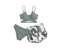 vokkrv Donna Costume da Bagno con Pantaloncini 3 Pezzi Halter Sexy Bikini Set Patchwork Push Up Capestro Imbottito Bikini Set Spiaggia Mare Estate Brasiliana Nero Rosa