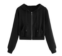 vokkrv Donna Felpa con Cappuccio e Zip Tinta Unita Casual Primavera Sottili Leggeri Comodi Maniche Lunghe Moda Semplice Sweatshirt in Cotone con Tasca Corta Moda Ragazza S-5XL