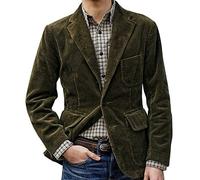 vokkrv Giacca da Uomo Vintage Blazer in Velluto Elegante Casual Risvolto Tinta unita Slim Fit Multitasca Monopetto Manica Lunga Morbido Comoda Coste Caldo Primavera Autunno