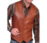 vokkrv Gilet Uomo in Pelle Smanicato Stile Gotico Punk Monopetto con Tasca Scollo a V Vintage Elegante Panciotto Slim Fit Leggeri Nero Marrone Taglie Forti M-4XL