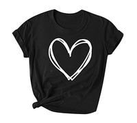 vokkrv Maglietta Donna Manica Corta Girocollo Estivi Casual Tshirt in Cotone Stampa d'Amore Comodi Traspirante Morbido Sottili Camicia Top Allentati Pullover Taglie Forti S-3XL