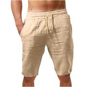 vokkrv Pantaloncini da Uomo in Lino Estivi Casual Elegante Elastici in Vita Tinta Unita Pantaloni Corti da Spiaggia Vacanze con Coulisse e Tasca Larghi Comodi Traspirante Sottili Oversize S-4XL