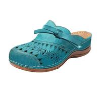 vokkrv Sandali Donna Chiuse Estivi Casual Zoccoli Casual con Punta Arrotondata Vintage Cut-out Comodi Leggeri Ciabatte con Zeppa Trekking Camminare Blu Marrone