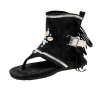 vokkrv Sandali Estivi Infradito da Donna con Frange Sandali Romani da Spiaggia Vacanze Vintage Stile Retrò Stivaletti Piatto Comodi Morbido Sandalo Punta Nero Marrone
