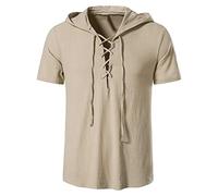 vokkrv Uomo Manica Corta Cotone Lino T-Shirt Casual Estiva Traspirante Pullover Leggera Sport Regolare Tinta Unita con Cappuccio Magliette vestibilità Vacanza Maniche Corte