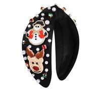 vokone Cerchietti natalizi da donna con perline con pupazzo di neve e renna, con perle e cristalli, fascia annodata per feste, accessori regalo (pupazzo di neve e renna)