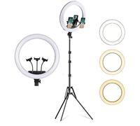 Vokot Ringh Light Anello di Luce Led 18" 43cm, 38W da 3200K a 6000K dimmerabile con triplo supporto per smartphone, Treppiede incluso 210cm, per fotografie bellezza, tiktok youtube telecomando incluso