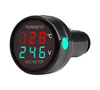 VOKTTA 2 in 1 Voltmetro Digitale Termometro DC 12V 24V 36V, tensione batteria misuratore di temperatura monitor tester indicatore di livello per auto camion autobus(Rosso+Verde)