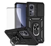 Vokuha Custodia per Mi 12 Pro 5G, custodia 2201122C con pellicola protettiva in vetro temperato e copertura per fotocamera scorrevole, anello girevole a 360°, copertura magnetica per Xiaomi Mi 12 Pro,