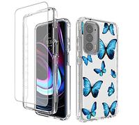 Vokuha Custodia per Moto Edge 2021, custodia per Moto Edge 5G UW con protezione dello schermo in vetro temperato, cover protettiva antiurto in TPU trasparente floreale per Motorola Moto Edge 2021 (farfalla)