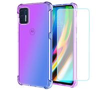 Vokuha Custodia per Moto G Stylus 2021/Motorola G Stylus 2021 con 2 pellicole proteggi schermo in vetro temperato, trasparente sfumato TPU per Motorola Moto G Stylus 2021 (viola/blu)