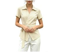 Volakebeing Camicetta Donna V-Neck Maniche Corte Righe | Collo a V lusinghiero, design a nodi frontale, rigata , ideale per look casual