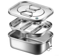 Volakebeing Contenitore per il pranzo in acciaio inossidabile 304, a doppio strato, a prova di perdite, diviso, per conservare gli alimenti, con 2-3 scomparti, compatibile con il lavoro (2400 ml)