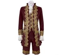 Volakebeing Costume vittoriano da uomo, per Halloween, medievale vittoriano, costume da gentiluomo, stile di corte, per Halloween, cosplay, set (S rosso)