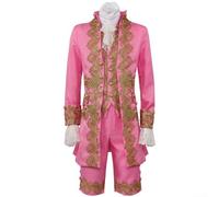 Volakebeing Costume vittoriano da uomo, per Halloween, medievale vittoriano, costume da gentiluomo, stile di corte, per Halloween, cosplay, set (XS rosa)