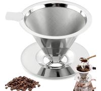 Volakebeing Filtro da caffè in acciaio inox senza carta riutilizzabile a doppio strato in rete versatore sopra gocciolatore, con base accessori per la preparazione del caffè, lavabile in lavastoviglie