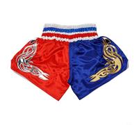 Volakebeing For Anotherboxer - Pantaloncini da boxe unisex per muay thai, MMA, kickboxing, pantaloncini da combattimento in poliestere traspirante con elastico in vita, rosso + bianco (blu + rosso, S)