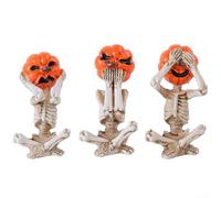 Volakebeing Halloween zucca teschio ornamenti decorativi tre scimmie sagge tema horror statue bambola statue per interni ed esterni scaffale decorazione set di 3 pezzi