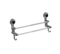 Volakebeing Portasciugamani doppio con potente sistema di montaggio a ventosa, per bagno, cucina, parete, doccia, specchio in vetro, esterno, facile da installare, lunghezza 48-78 cm (grigio)