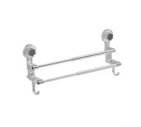 Volakebeing Portasciugamani doppio con potente sistema di montaggio a ventosa, per bagno, cucina, parete, doccia, specchio in vetro, esterno, facile da installare, lunghezza 48-78 cm (trasparente)