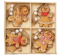 Volakebeing Set di 12 ornamenti per albero di Natale a forma di uomo anziano senza volto, con motivi incisi con precisione, pendenti rustici in legno naturale da appendere in rosso per feste (F)