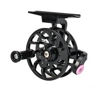 Volano da pesca con anello guida e allarme morso per trota, luccio, mulinello da pesca su ghiaccio, regolazione di scarico, colore nero, struttura in plastica, funzionamento fluido, design leggero per