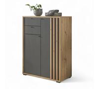VOLANO Scarpiera in stile rovere Artisan, nero, moderna scarpiera con molto spazio per le scarpe, 80 x 106 x 38 cm (larghezza x altezza x profondità)