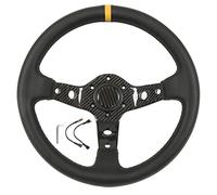 Volante Auto 330mm, Pelle Carbonio Nero con Cuciture Nere, Anello Giallo 12 O'clock - Design Universale, Comfort e Stile Racing per Veicoli Modificati