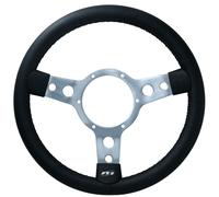 Volante auto classico tradizionale 13" in pelle nera 3 razze centrale 6 fori