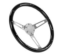 Volante Classico, 380mm 15 Volante Classico in Noce Stile Nostalgia, 3 Razze Rivettate 6 Fori Impugnatura in Legno Modifica Universale (Nero)