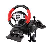 Volante da gioco di corse a 900° Simulatore di guida per camion professionale Freno a mano + set di pedali della frizione PC/laptop Windows compatibile,Red