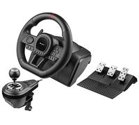 Tracer SimRacer Manual Gearbox Volante 6 in 1, Volante da corsa da gaming con pedali e leva del cambio, compatibile con PC/PS4/PS3/XONE/X360/SWITCH, Angolo di sterzata di 270 gradi, 8 Pulsanti