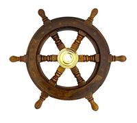 Volante della Nave Legno Ottone Ruota Barca 31 Centimetri Stile Antico