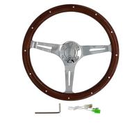 Volante in legno rivetti marroni per auto d'epoca, raggi cromati con fessure ...