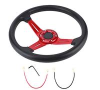 Volante in pelle PU, volante modificato 350 mm con pulsante clacson, accessorio automatico universale 14 pollici per la maggior parte dei veicoli, design sportivo in lega di (Rossa)