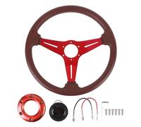 Volante per Auto 14 Pollici, Pelle PU e Raggi in Alluminio, Comoda Impugnatura, Volante Corsa, con Pulsante Clacson per Adattatore per Mozzi Volante a 6 Fori (rosso)