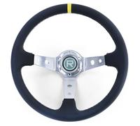 Volante sportivo a calice TIPO 2 vera pelle alluminio nero 350mm per Momo Sparco