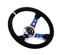Volante Sportivo Auto,Volante A Calice 350mm Volante in pelle scamosciata in pelle scamosciata profonda concava del volante del volante del volante Decorazione