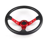 Volante Sportivo Auto, Volante a Calice Volante da corsa in pelle PU 14 pollici e 350 mm, lega di alluminio, con piatto mais profondo, volante sportivo drifting(Red)