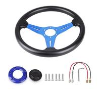 Volante Sportivo Auto, Volante a Calice Volante da corsa in pelle PU 350 mm e 14 pollici lega di alluminio for auto sportive alla deriva, stile Deep Dish(Blue)