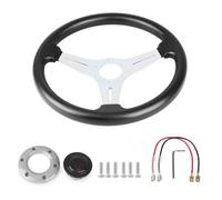 Volante Sportivo Auto, Volante a Calice Volante da corsa in pelle PU 350 mm e 14 pollici lega di alluminio for auto sportive alla deriva, stile Deep Dish(Silver)