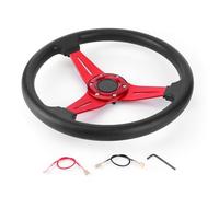 Volante Sportivo Auto, Volante a Calice Volante sportivo da 14 pollici corsa for auto drift Sostituzione in lega di alluminio PU Accessori modificati(Red)