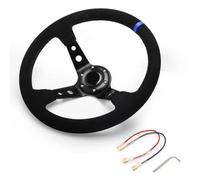 Volante Sportivo Auto, Volante a Calice Volanti da corsa in pelle scamosciata, volante sportivo Deep Drifting 14 pollici e 350 mm(Blue)