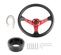 Volante Sportivo Auto, Volante a Calice Volanti da drifting sportivi in lega di alluminio 350 mm e 14 pollici con piastra adattatrice 70 PCD(Red with Black)