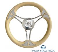 VOLANTE TIMONE Ø35 CM A 6 RAZZE CURVE INOX E POLIURETANO BARCA - AVORIO - T22